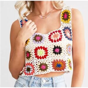 Le Lis Knit Sweater Sleeveless Y2K Crochet Crop Top Small Colorblock A001521